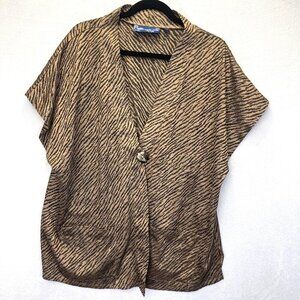 Susan Graver Style‎ Tiger Print Cardigan Womens 1X Brown Dolman Top Short Sleeve